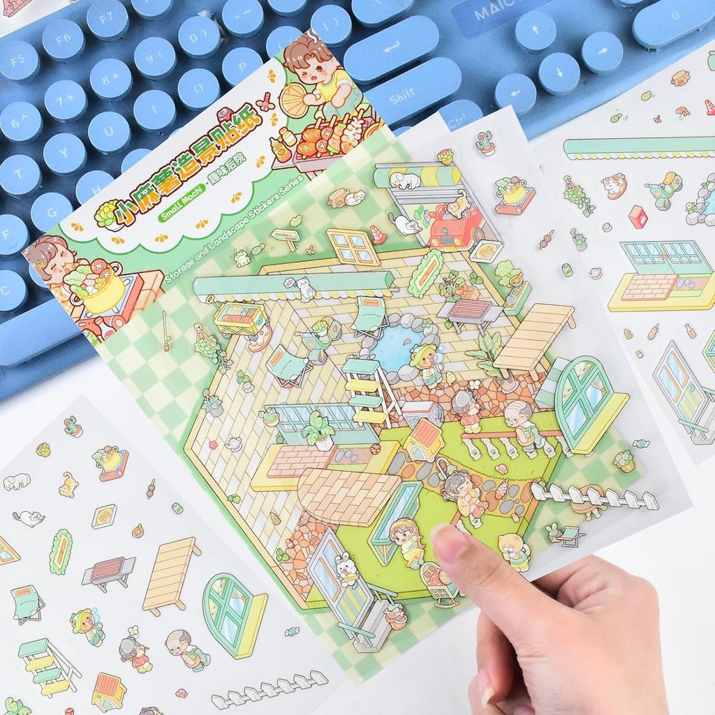 Set of 6 3D House Scene Stickers DIY Miniature House Craft Kit for Kids and Perfect for Killing Time (with tweezers) - Adults, (Style 3)