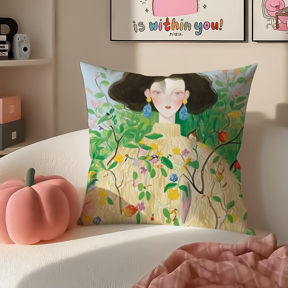 Fashion Illustration Cushion Cover Pillowcase Short Plush Invisible zipper Room Sofa Cushion Cover