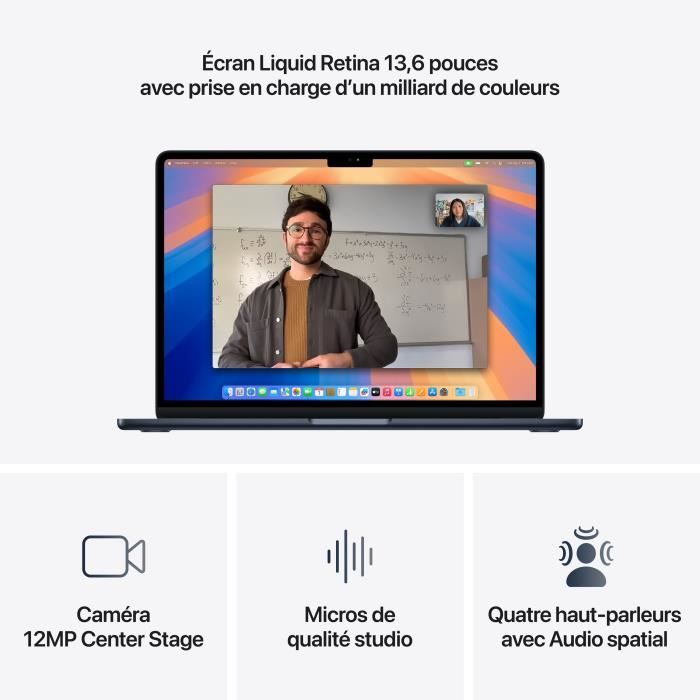 Apple - 13,6" MacBook Air M4 (2025) - RAM 16Go - Stockage 256Go - CPU 10 cœurs - GPU 8 cœurs - Minuit