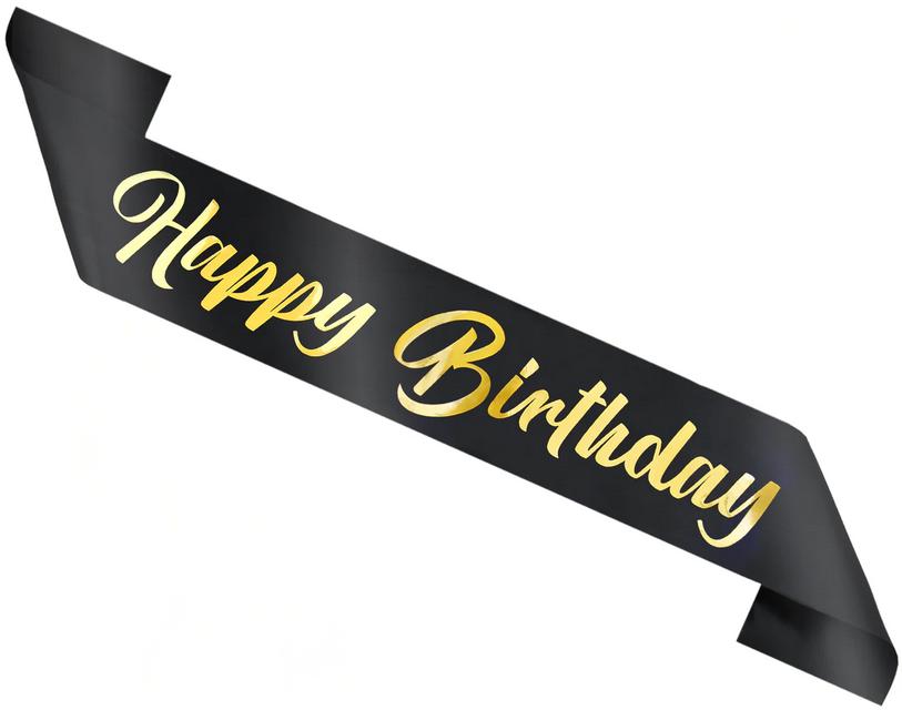 Szarfa Urodziny Happy Birthday Czarna Złota 160Cm