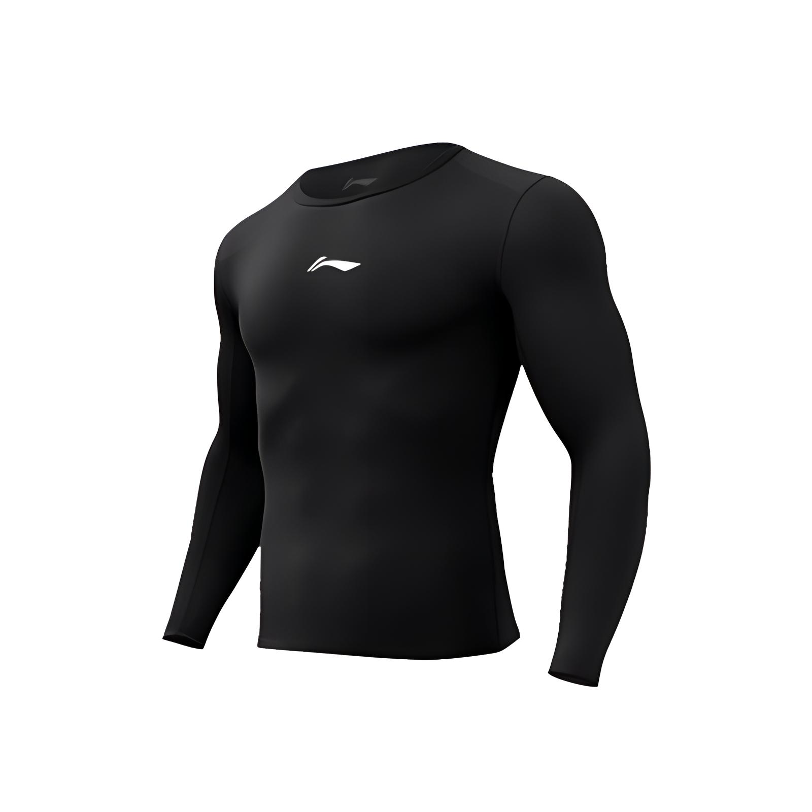 

Li-Ning High Elastic Breathable Quick-Dry Base Layer Sports Long Sleeve Round Neck Fitness Shirt Men tops Black AUDU097