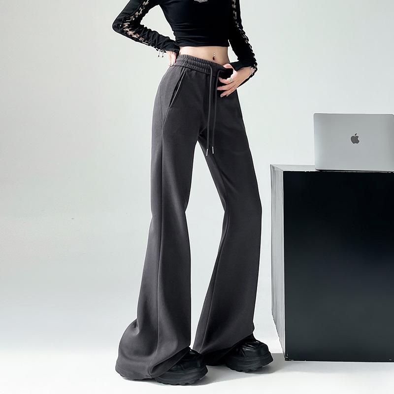 Damen Schwarze High Waist Schlankmachende Micro Flare Hose - 2025 Frühling/Sommer Freizeitsporthose