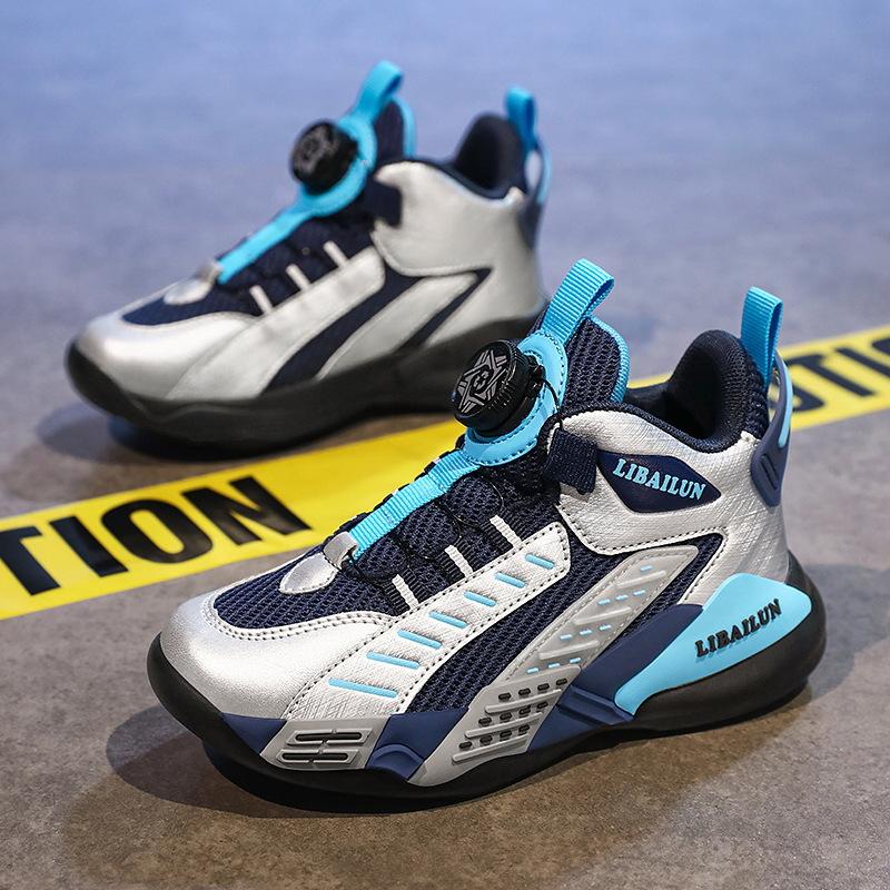 Children's Sports Shoes Boys Rotating Buttons 2025 New Spring Mesh Breathable Older Children's Youth Basketball Shoes Men