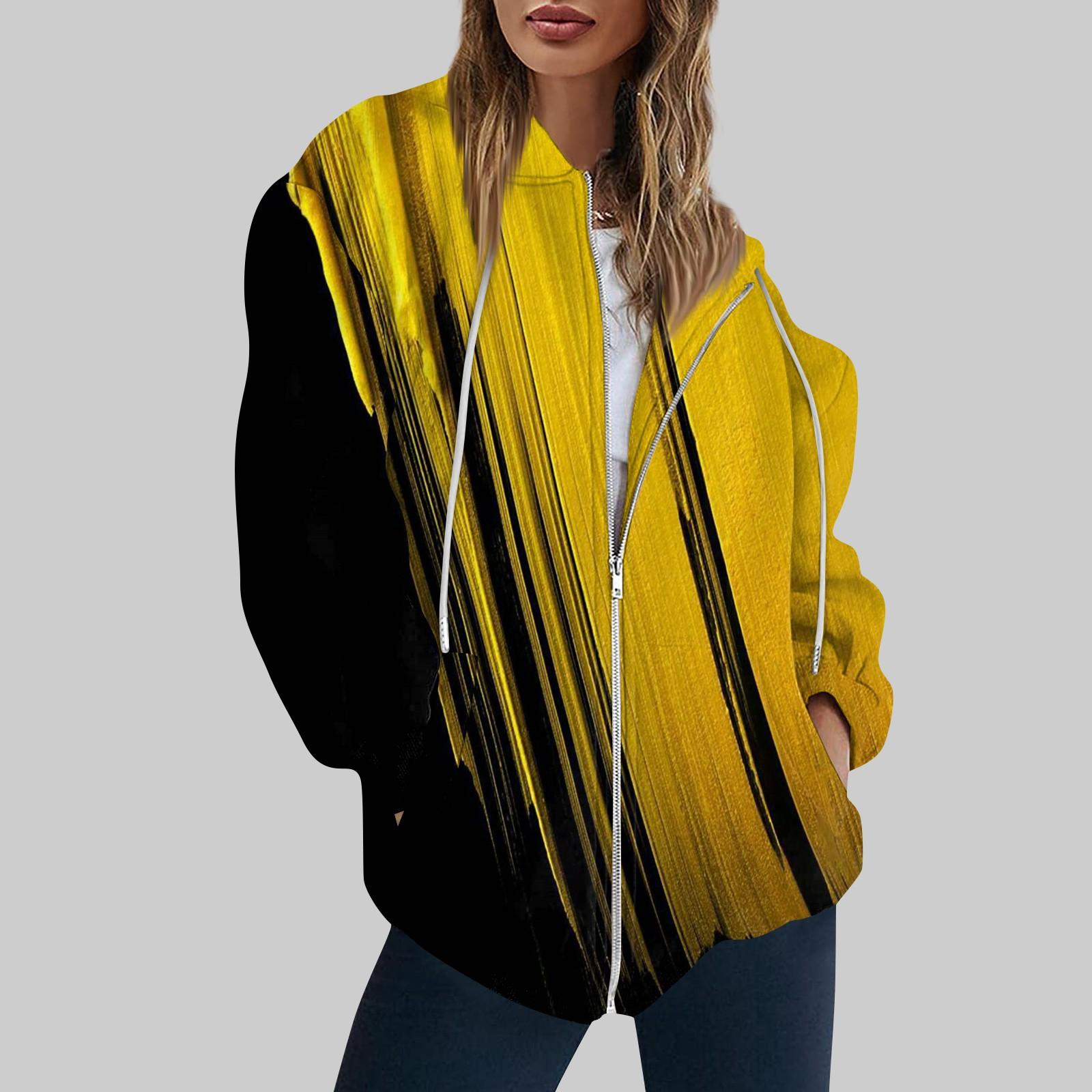 

Женская модная повседневная толстовка с принтом и длинным рукавом с карманом, кардиган, куртка, пальто с капюшоном на молнии XL жёлтый