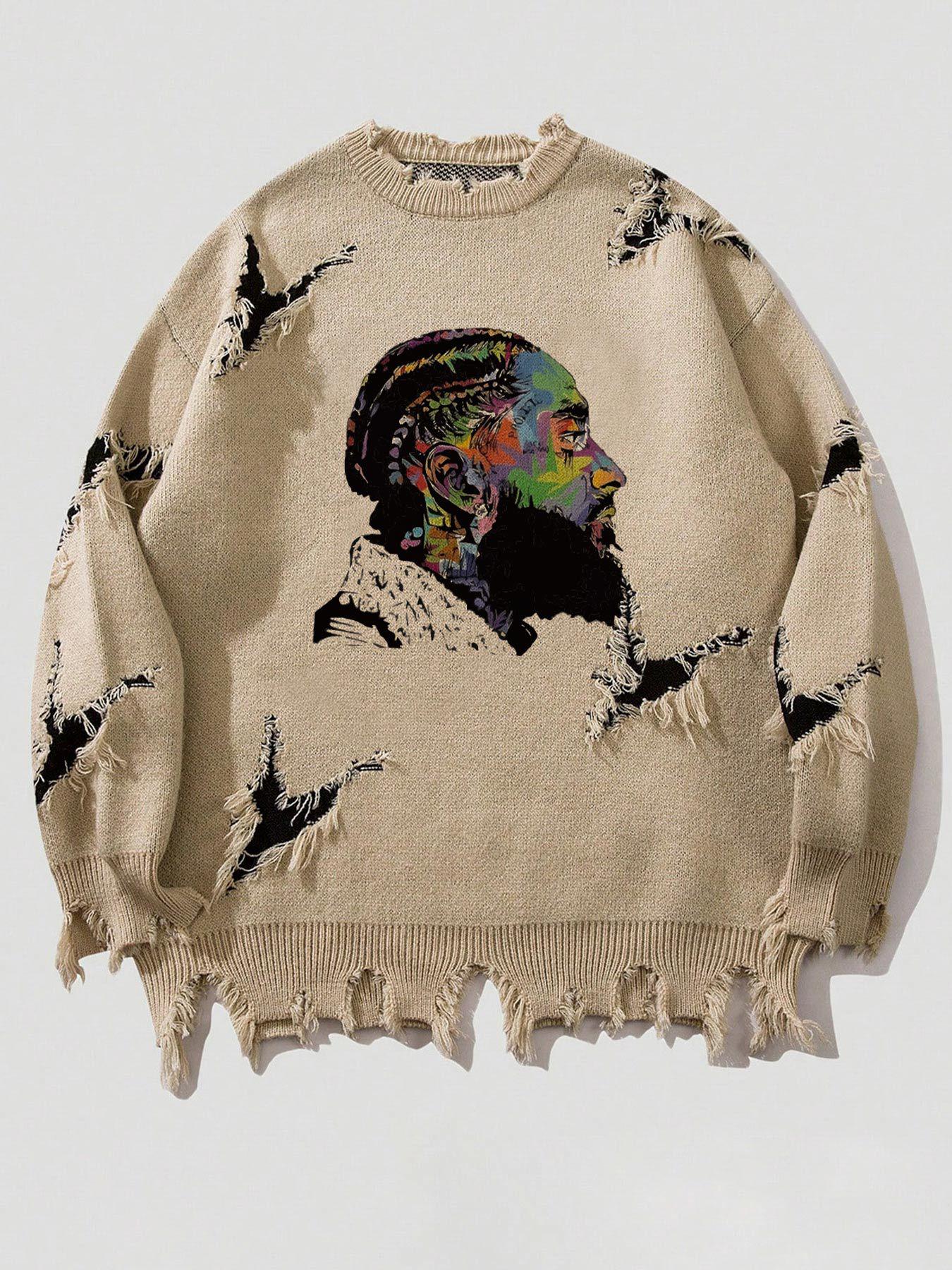 

Мужской вязаный свитер в стиле ретро с разрывами: Длинный рукав Осень/Зима Стиль 64009 Medium хаки