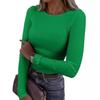 New women's long-sleeve stretch round-neck ribbed shirt, slim-fit casual basic top