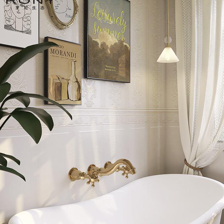 Krémové květinové retro dlaždice inspirované mořem, protiskluzové, na stěnu/podlahu do koupelny a kuchyně