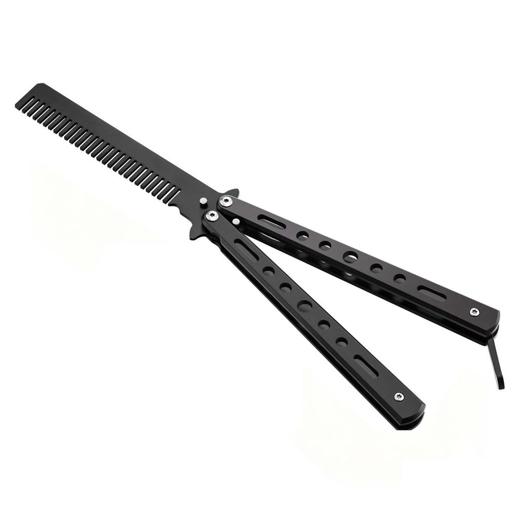 1 Pieces Butterfly Combs Stainless Steel Folding Training Practice Combs Hair Styling Tools for Sport Outdoor Use Black