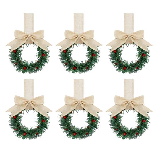 Vánoční kuchyňský věnec na skříňku se stuhou Malý věnec do okna z červených bobulí s mašlí pro statek Vchodové dveře Vánoční párty dekorace