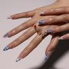 Blueberry Print Almond-Shaped Wearable Nails with White French Lace and Pearl Bow