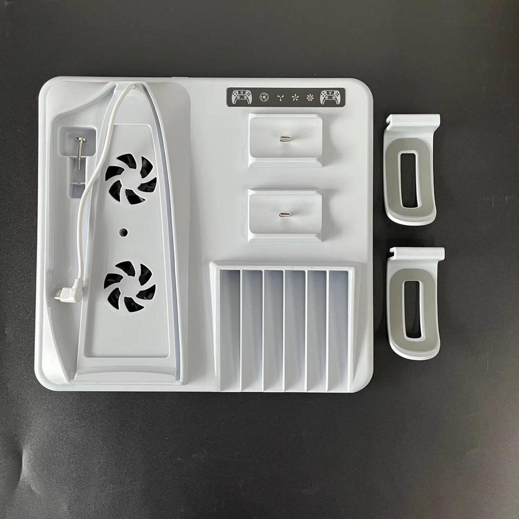 PARA PS5 Slim con estación de carga y soporte de almacenamiento para 8 juegos con ventilador de refrigeración y estación de carga para controlador PS5