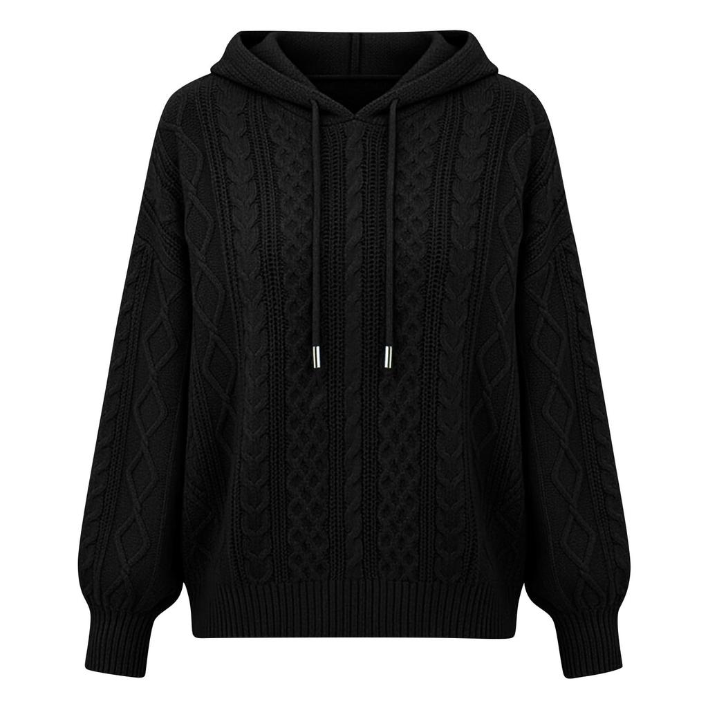 Damen Weiche Hoodies Gestrickte Kapuzenpullover mit Kordelzug