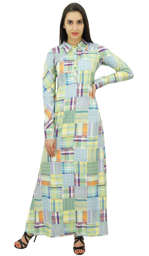 Bimba Women's Rayon Maxi Dresses Long Sleeve Shirt Collar Neck Jilbab