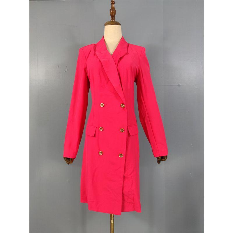 

Элегантное пальто-тренч в французском стиле Осень-Зима 2024 Новое Двубортное с золотой пряжкой Миди Длинный рукав Маленький тренч Район Эластичный Костюм Rose Red XL(10)