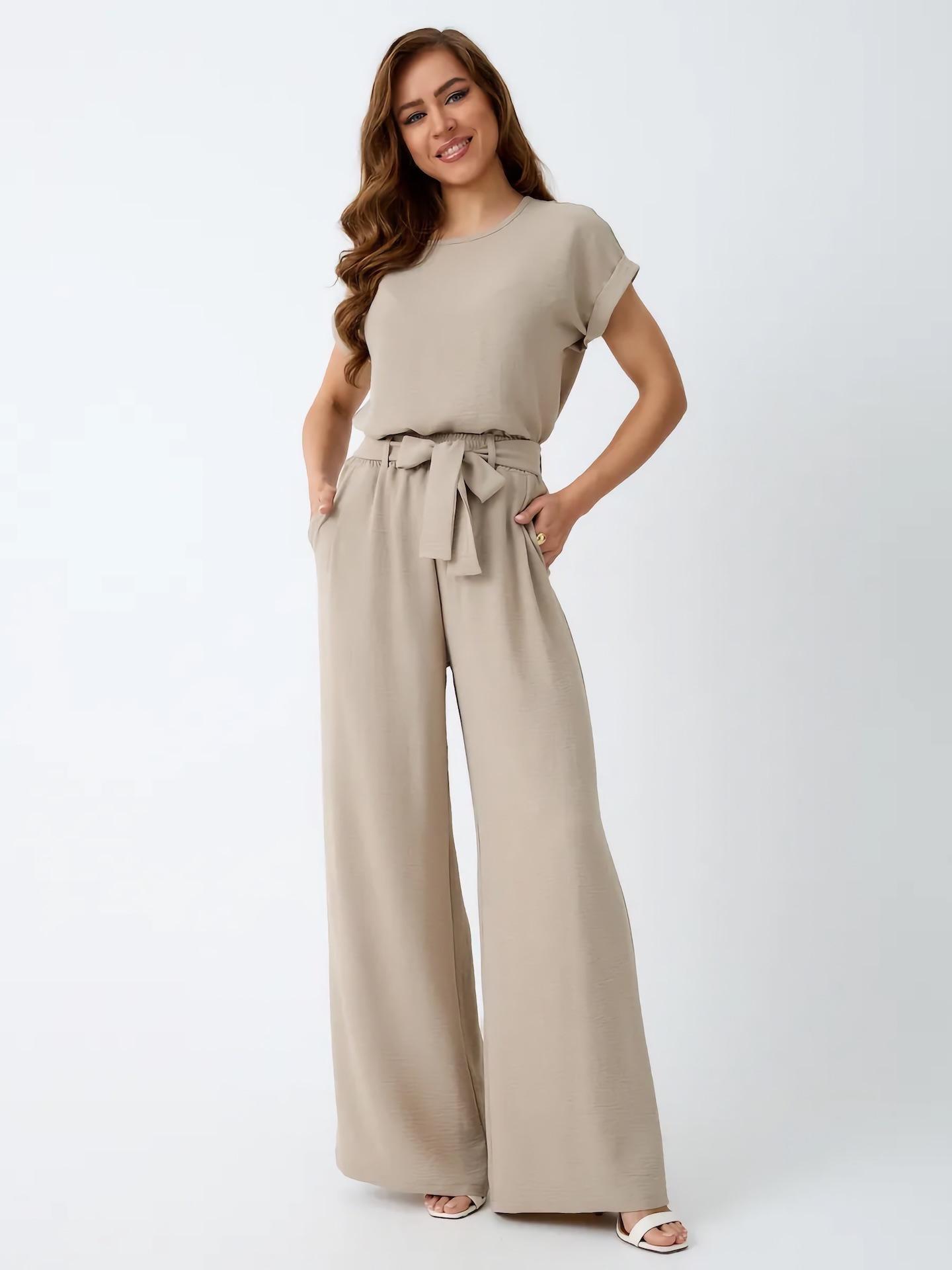 Европейский Французский Высококлассный Роскошный Повседневный Свободный Рубашка и Двухпредметный Женский Комплект Large