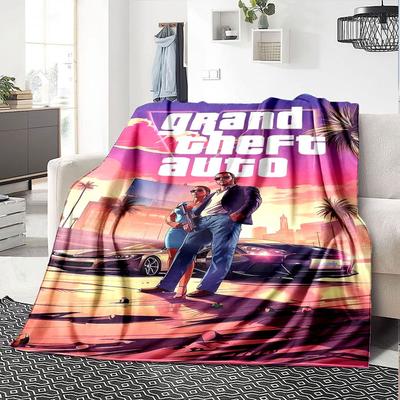 1 peça Cobertor Macio de Flanela Grand Theft Auto com Estampa de Designer Um cobertor aconchegante para todas as estações, perfeito para o sofá, cama, escritório