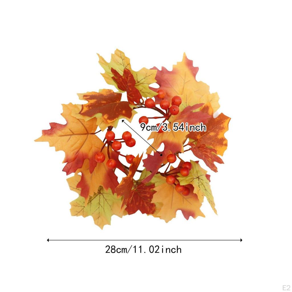 Thanksgiving Candle Ring Artificial Maple Leaves Wreath for Harvest Cafe Bar
