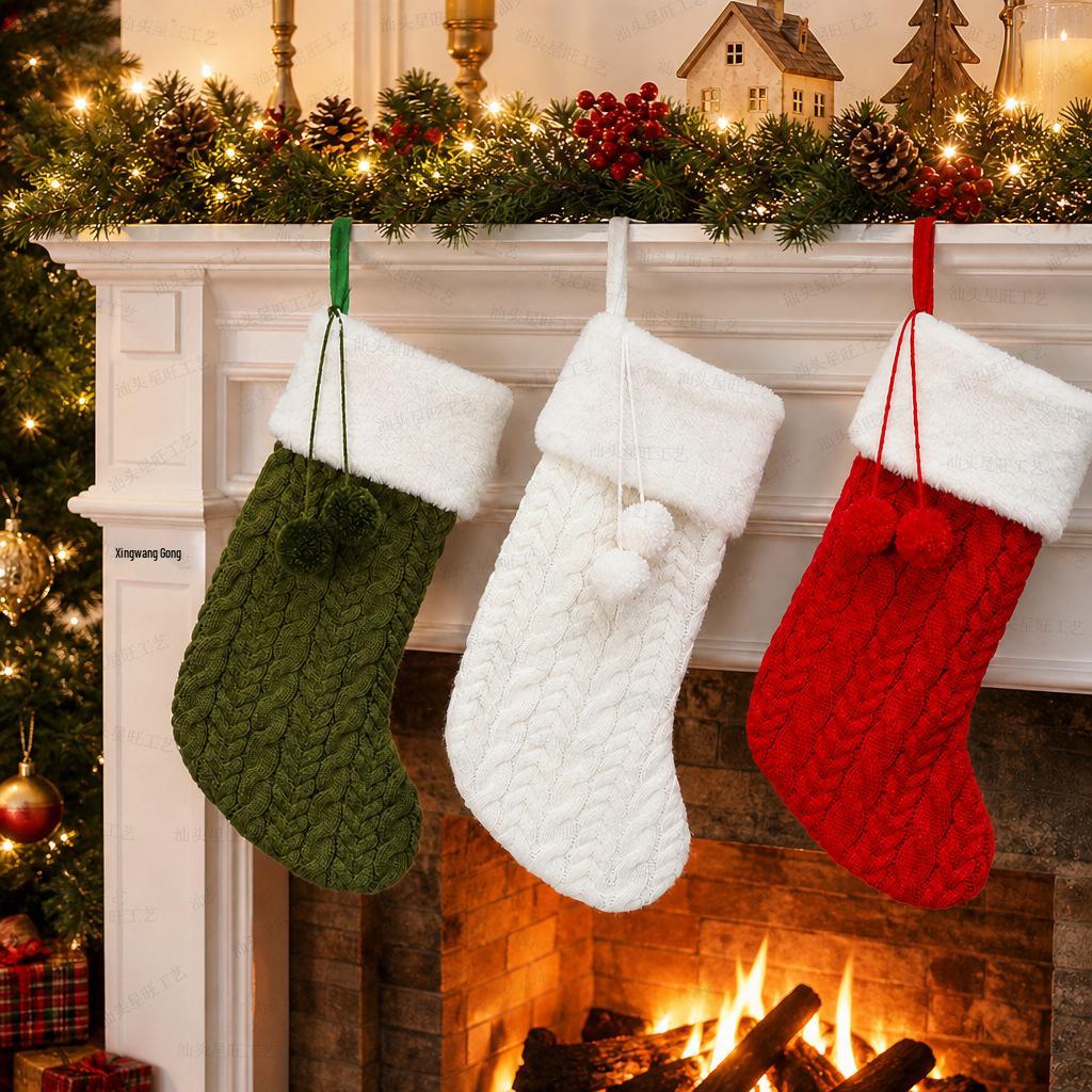 Large Christmas Pom-pom Stockings - Candy Bag & Gift Bag for Home Decoration