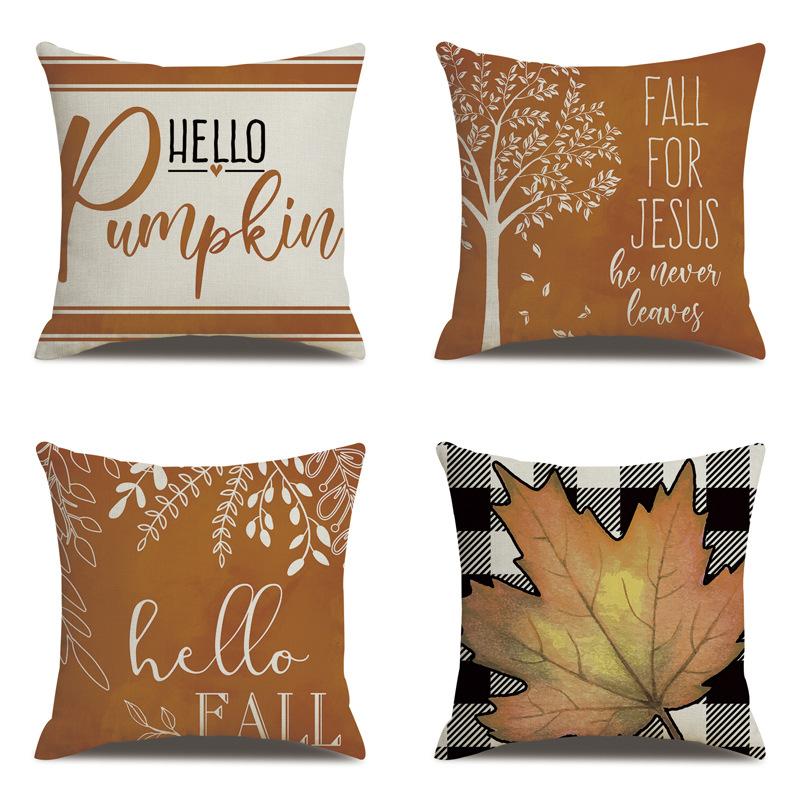Thanksgiving Linen Pillowcase Autumn Pumpkin Print Pillow Cushion Cover