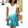 Abiti casual con stampa a fiori, a maniche corte, scollo a V, larghi, con vita alta, alla moda estiva da donna