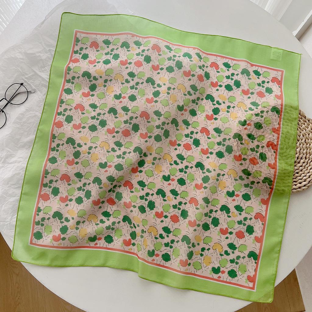 Spring And Summer Korean Literary And Artistic Versatile Cotton And Linen Small Square Scarf Silk Scarf Women'S Fashion Temperament Scarf Headband