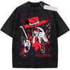 Anime Hellsing Alucard Nadruk Graficzny Retro Spłowiały T-shirt Bawełniany z Okrągłym Dekoltem Męski Damski Manga Streetwear Moda Bawełniane Luźne Koszulki