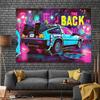 1pc Retro 80s Party Banner  Vibrant Polyester Tailgate Decor with The Back To the 80s Design Neon Lights  Retro Cars Perf