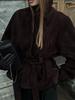 2026 Autumn/Winter Women's Retro Lapel Suede Waist-Tie Jacket