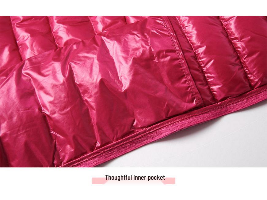 Women's Slim-Fit Lightweight Down Vest - Short Stand-Up Collar, Plus Size, Autumn/Winter 2025