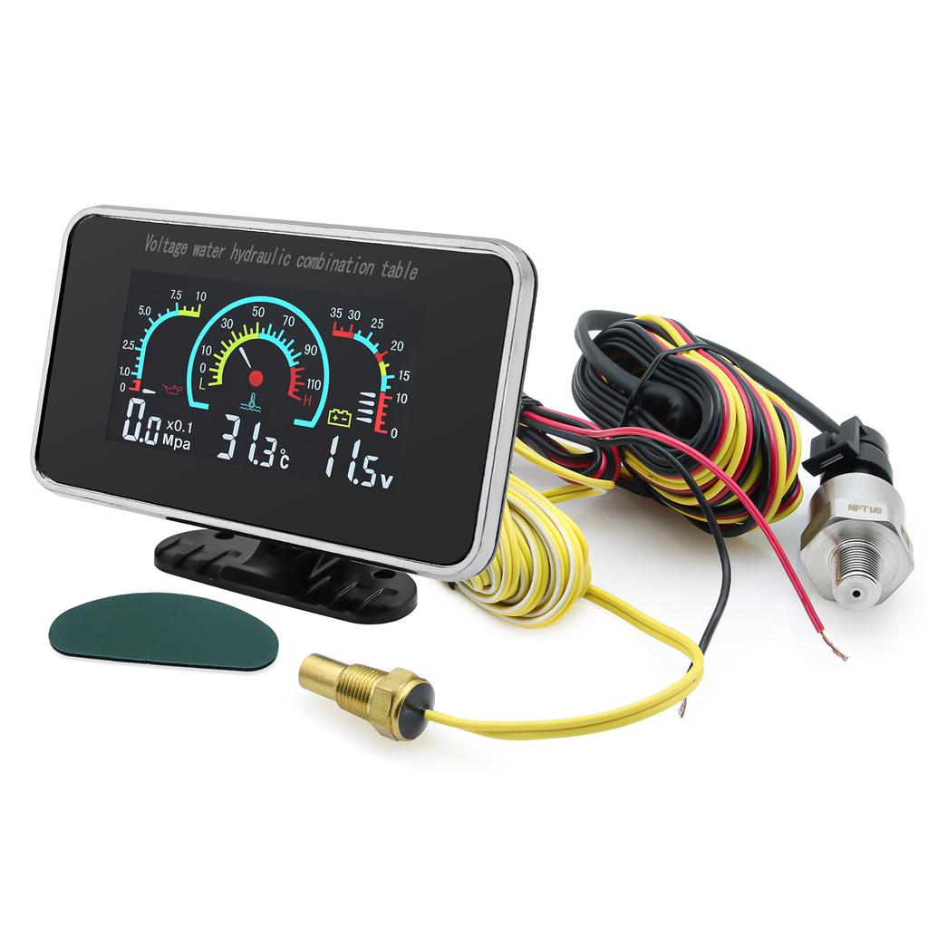 3 IN 1 Universal Car 12V/24V LCD Digital Truck Car Oil Pressure Voltage Water Temperature Combination Table With 1/8 NPT Sensors