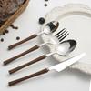 304 knife and fork spoon ins wind wooden handle small waist chicken wing wood retro western tableware ice cream dessert spoon fruit fork