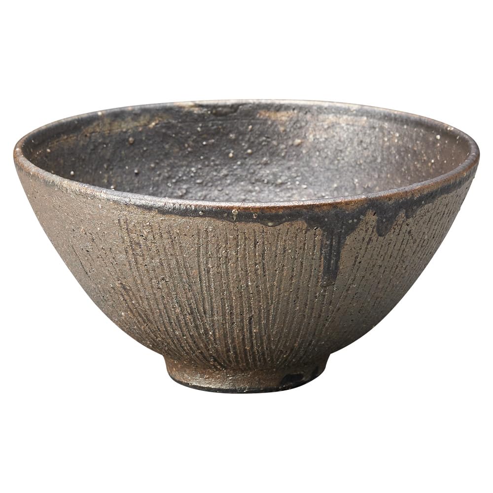 Marui Seito Shigaraki Ware Hechimon Rice Bowl, Diameter Approx. 12cm, Smoked Rust Brown, MR-3-4541