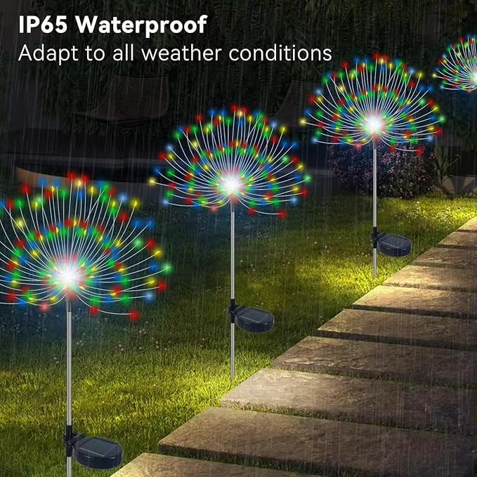 Outdoor Solar Powered Fireworks Lights 8 Modes Garden Waterproof Lawn Lamp Dandelion Light For Yard Camping Christmas Decor