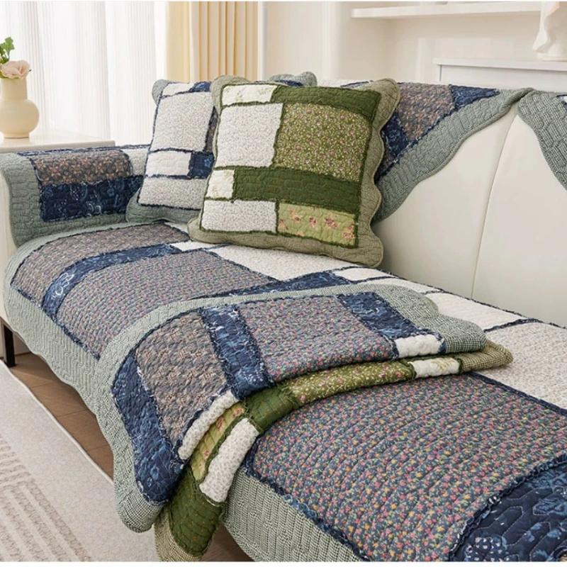 Pastoral Cotton Fabric Sofa Cover Slip Resistant Slipcover Rose Printing Seat Sofa Towel Dust Cover Towel Couches for Daybed Mat