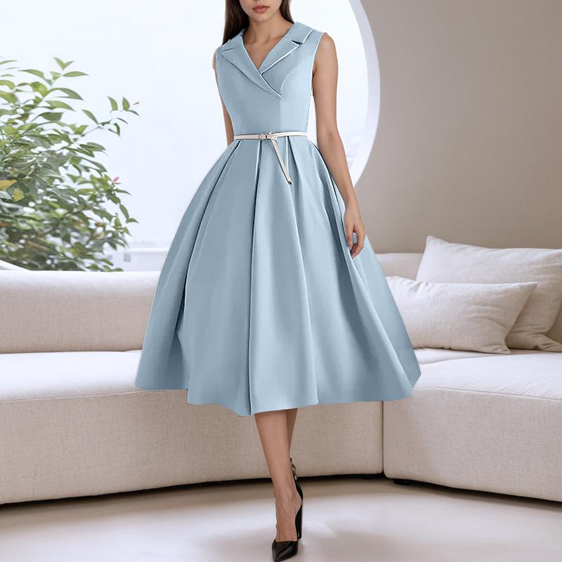 

ZANZEA Женское повседневное летнее платье без рукавов с лацканами M светло-синий