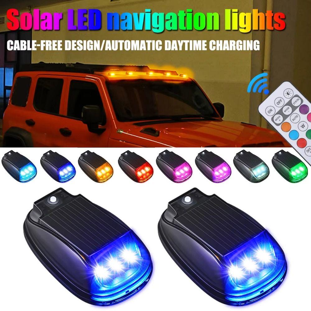 Waterproof Solar LED Flash Light RGB Roof Strobe Lights Truck Roof Warning Lights  Car Roof