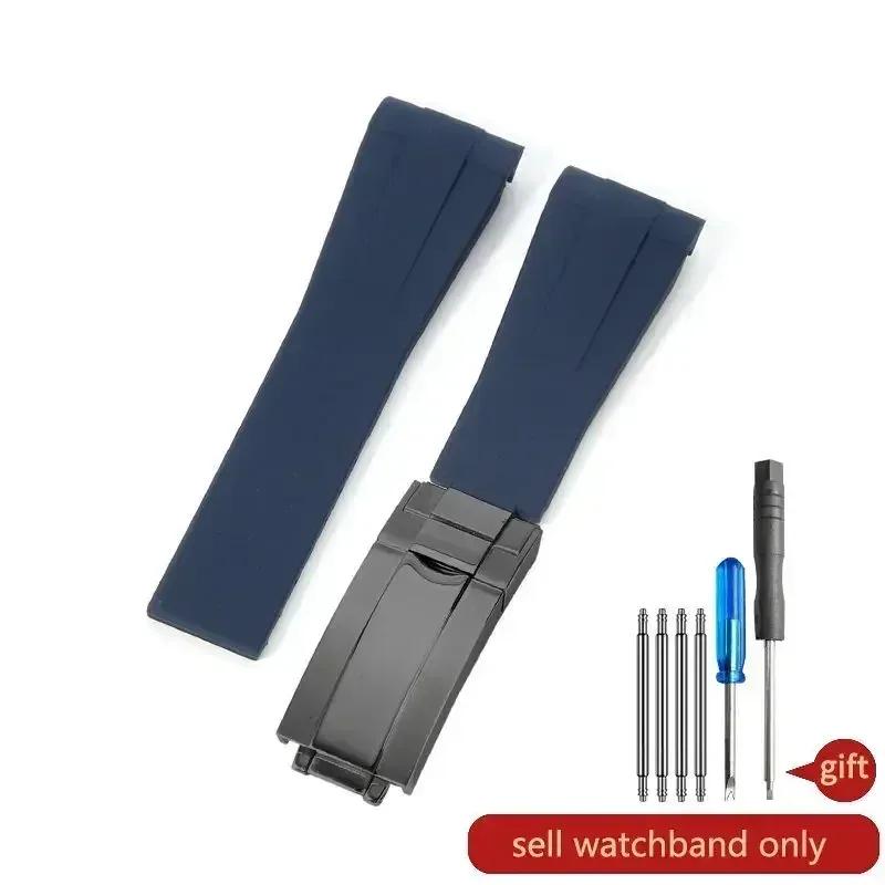 High Quality Black Green Red Blue White Colored Style Silicone Watchband Curved Interface for Rolex Datejust Submariner Strap