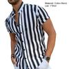 Men Shirt Stripe Contrast Color Stand Collar Single-breasted Summer Top for Work