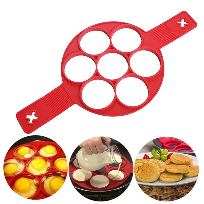 4/7 Holes Egg Pancake Maker Non Stick Silicone Mould Kitchen Baking Omelet Moulds Flip Cooker Egg Ring Egg Mold Baking Accessory