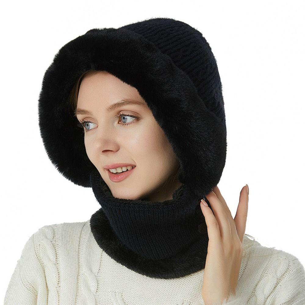 

Warmer Face Cover Neck Caps Winter Beanie Cap Casual Ears Protection Cap Women чорний