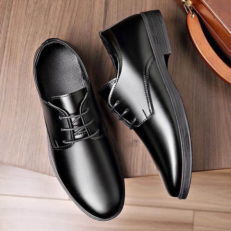 Men's business leather shoes men's formal wear blue thick sole low heel supermarket casual trend men's shoes