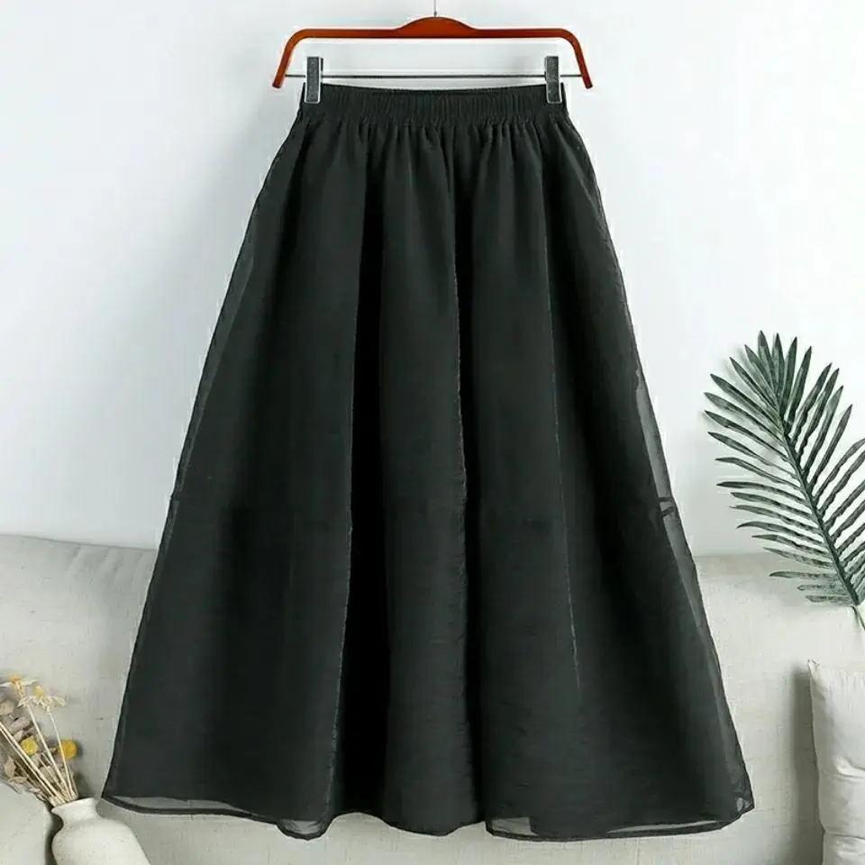 Summer New Half Length Skirt Medium Length Mesh A-line Skirt Eugen Yarn High Waist Student Fairy Skirt