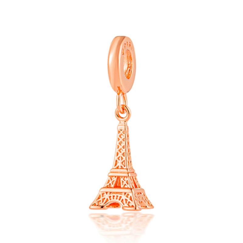 Rose gold plated Exquisite Bead Sparkling Pink Hot Air Balloon Dangle Charm for Women fit European Original Bracelet DIY Jewelry
