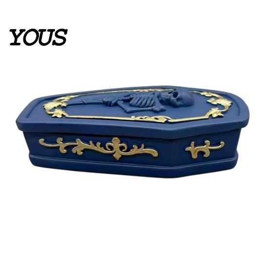 Skull Storage Organizer Gothic Casket Jewelry Box, Resin Spooky Figurine for Halloween Atmosphere Prop Rings, Dark Tabletop Organizer, Unique