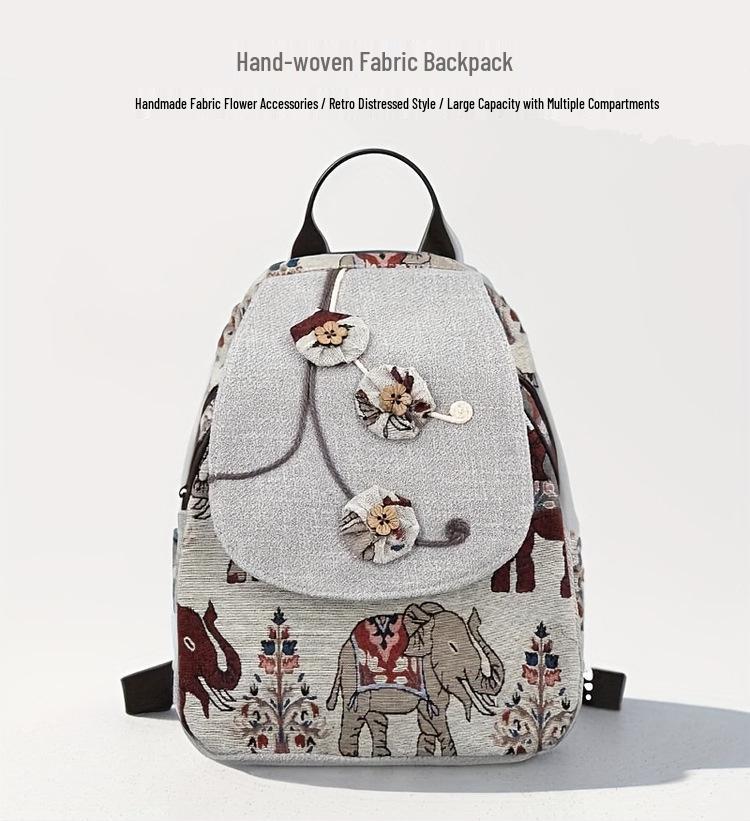 Women's Retro Canvas Floral Backpack - Lightweight, Handwoven & Versatile for College Students