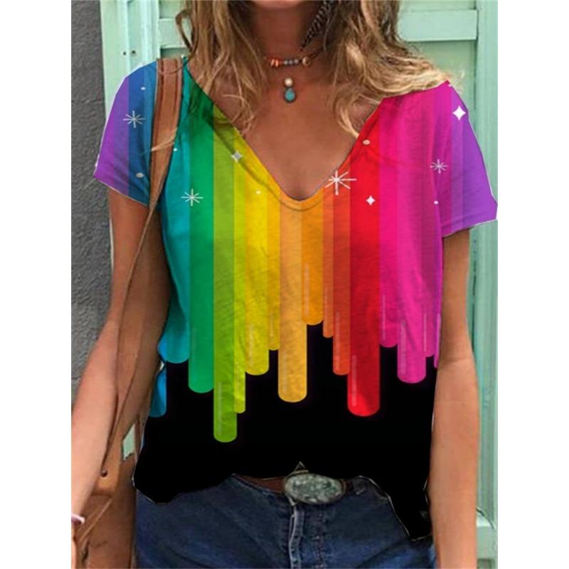 

Natural style women s T-shirt rainbow print Harajuku summer Y2k clothing for girls oversized fashionable short sleeved S