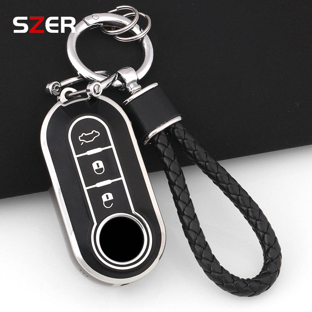 Fashion Tpu Car Key Case Cover Shell For Fiat 500 Ducato Panda 500L Punto Lancia Musa For Citroen Car Keyring Luxury Keychain