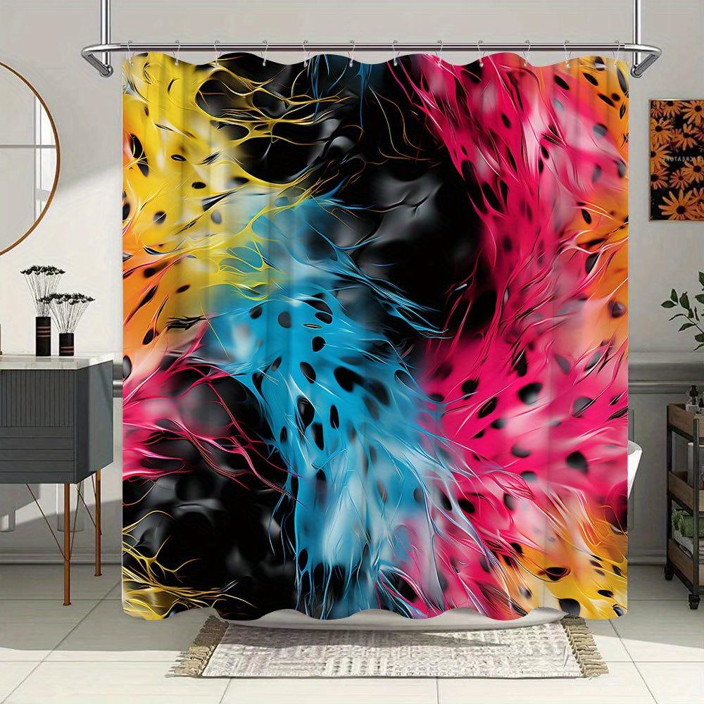 

1pc Vibrant Neon Swirls Bath Curtain - Abstract Art with Yellow, Pink, Red, Blue, Black Fluid Lines, Glossy Finish, Modern Futur 90x180cm