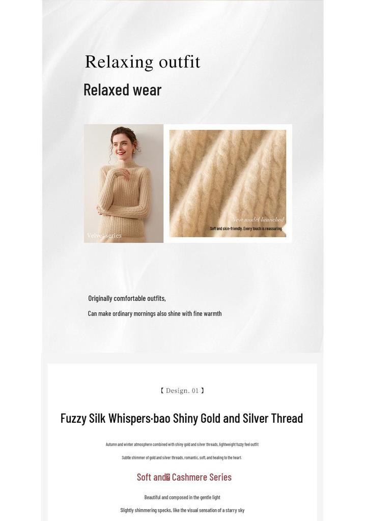 High-Neck Slim Fit Cashmere Knit Top: Elegant Solid Color Base Layer