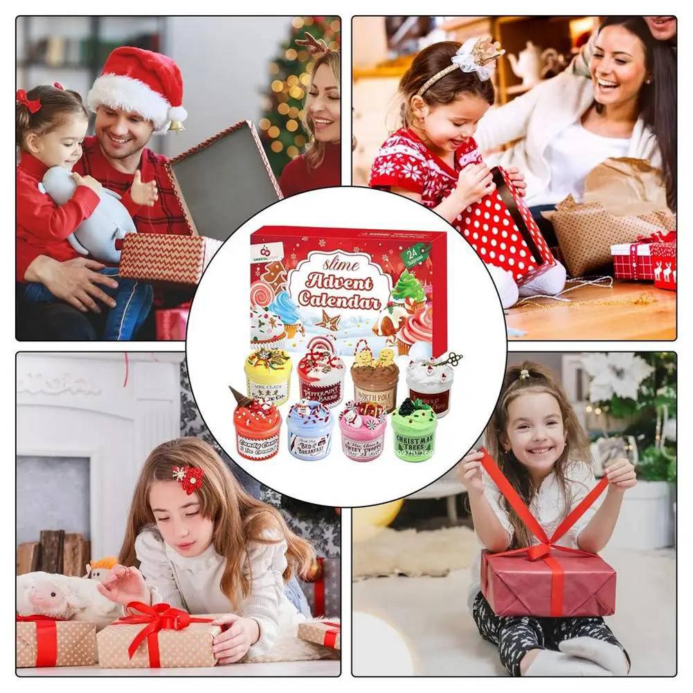 2024 Advent Calendar Slimes 24 Days Christmas Countdown Calendars with DIY Clay Fluffy Charms Kit Rainbow Lollipop Gift Kids Toy